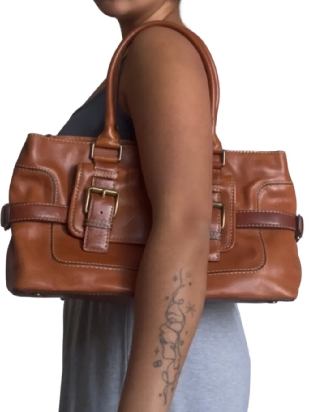 Men's Leather Brief Tote Bag in Tan